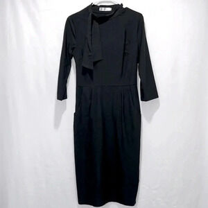 Black traditional dress Muxxn large black dress front pockets side zip front tie